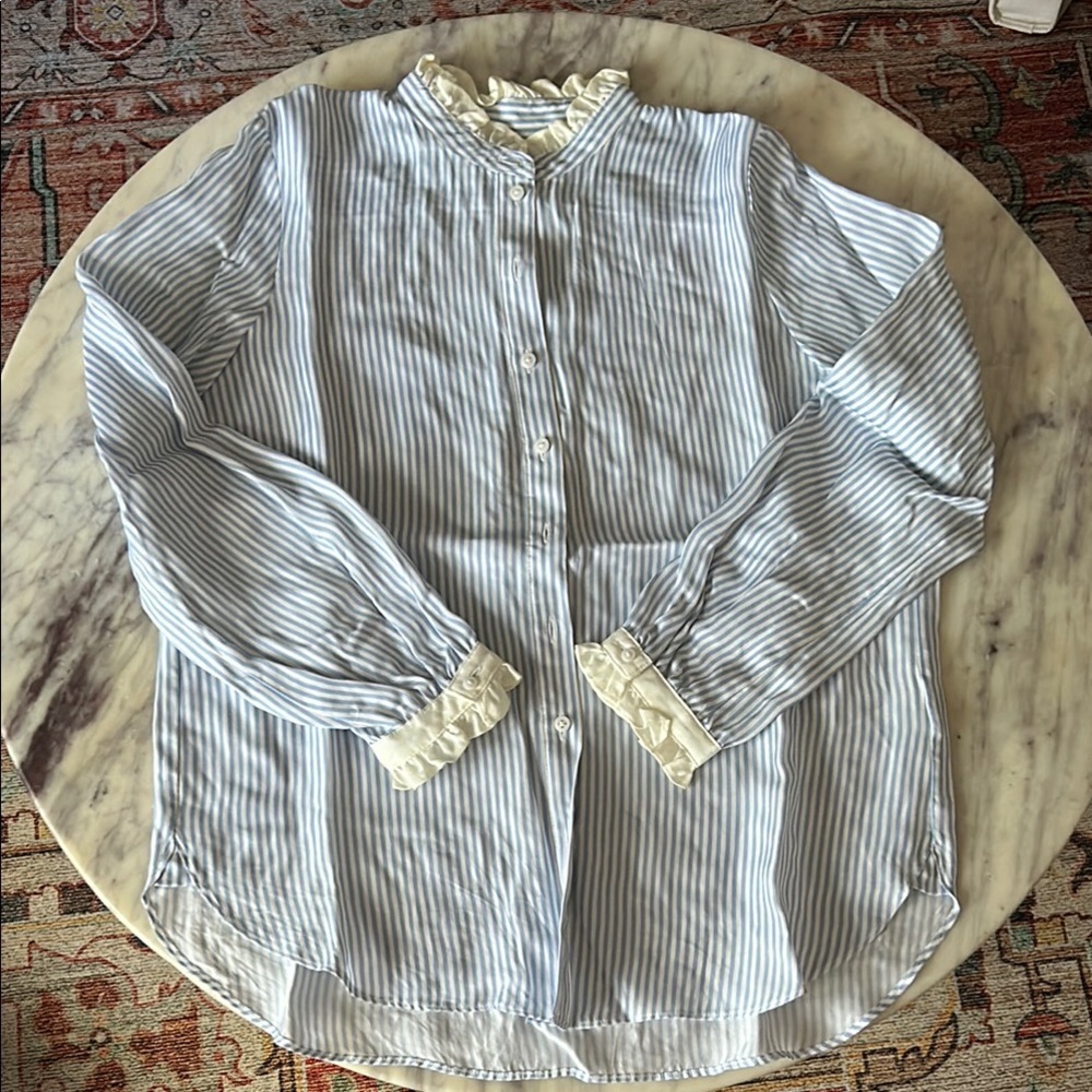 J. Crew Light Blue and White Striped Blouse